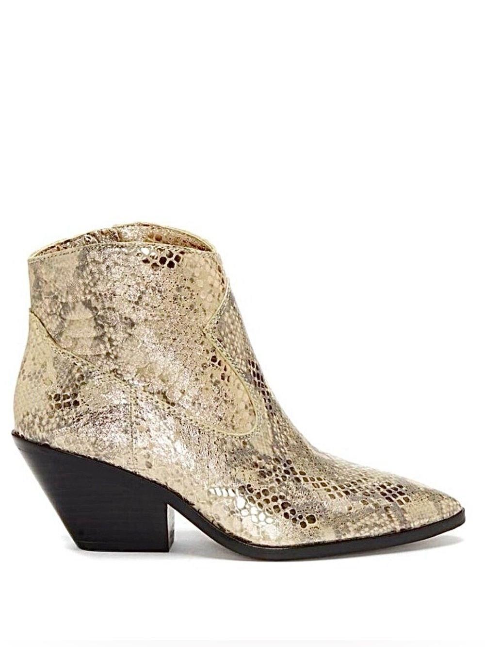 NWT VINCE CAMUTO Jemeila Western Booties Gold Snake Embossed Leather 6 MSRP $160